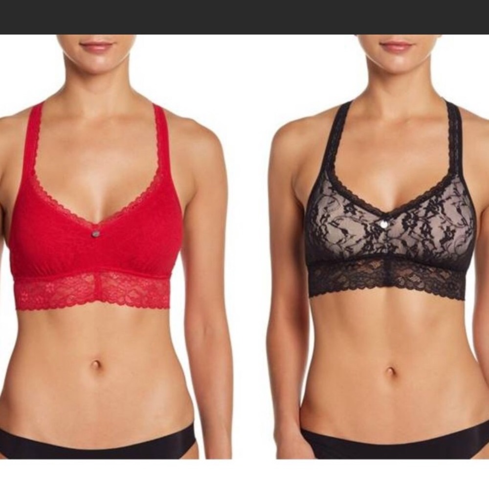 TWO NWT Lace Bralettes DKNY Medium Sexy femine Box Gift bras red black designer